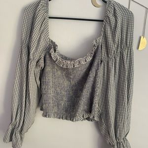 Urban Outfitters Smocked Gingham Puff Sleeve Top